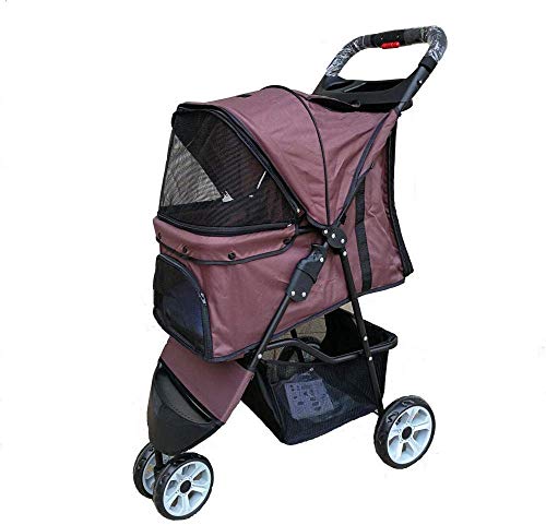 DGHJK Cochecito Perro, Gato Perro Ligero Cochecito Compacto Portable Práctico Pequeña Y Mediana Coches Mascota Cómodo Cesta (Color: Marrón)