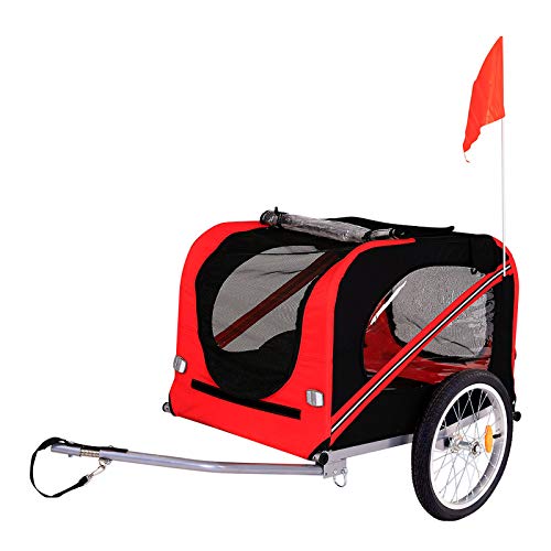 dibea Remolque de Bicicleta para Perros, Incluye Enganche de Remolque y Cinturones de Seguridad, Color Rojo y Negro