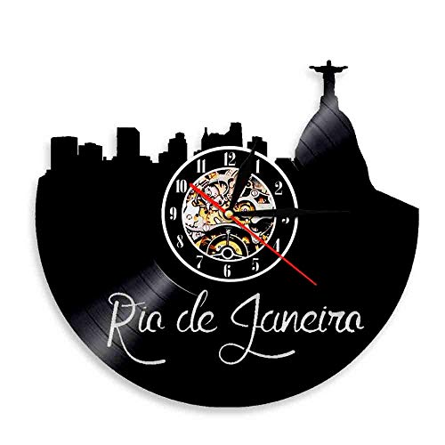 Enofvd Reloj de Pared con Horizonte de Río de Janeiro, diseño de Paisaje Urbano, Reloj de Pared con Disco de Vinilo, Paisaje Urbano brasileño, decoración de Cristo Redentor, 12 Pulgadas