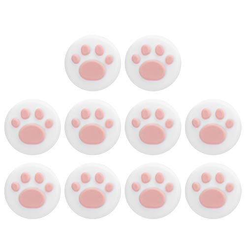 fasient1 Tapas de Agarre de Pulgar con diseño de Garra de Gato, 10 Piezas de Agarre de Pulgar de Repuesto, Tapa de Palanca de Mando analógica para Interruptor para Switch Lite(Pata Rosa sobre Blanco)