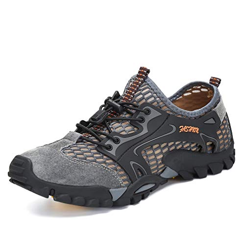 Flarut Sandalias Deportivas Trekking Hombres Verano Pescador Playa Zapatos Casuales Transpirable Zapatilla de Senderismo Deportes Montaña y Asfalto Zapatos para Correr Malla(Gris,40)