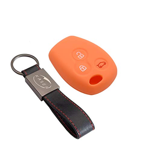 Funda Silicona para Llave Renault – Carcasa Llaveros para Coche Renault Clio Kangoo Modus Twingo Laguna Master Megane Cover Case Protección Mando Distancia Auto (Naranja)