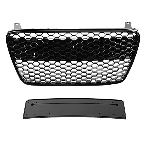 Hlyjoon Parrilla central de malla hexagonal para paragolpes delanteros, color negro brillante ABS para R8 2007 2008 2009 2010 2011 2012 2013