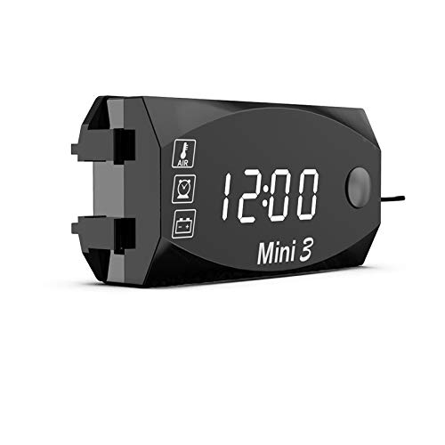 IENPAJNEPQN Mini 3 en 1 Pantalla Digital LED Digital amperímetro del voltímetro del indicador del Reloj termómetro Gauge Medidor de Panel for el Coche de la Motocicleta (Color : White)