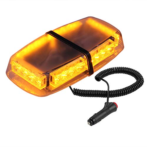 Justech Luces de Advertencia de Emergencia Coche 24LED 24W Luz de Estroboscópica de Peligro Ámbar Luz de Techo 12V 7 Modos de Flash con Base Magnética para Van Remolque Camión Caravana