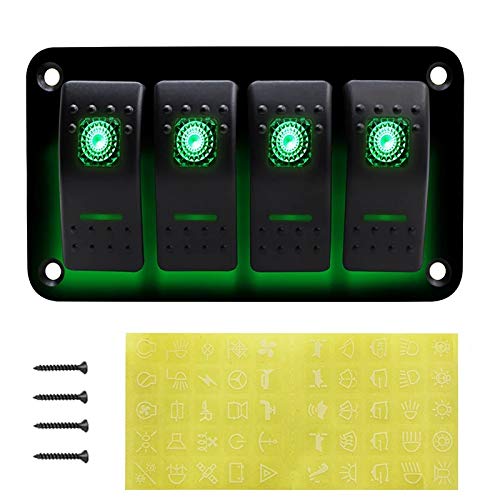 KAOLALI Interruptor de palanca de 4/6 pandillas de encendido y apagado IP65 impermeable 12 V 24 V LED panel de interruptor basculante para barco, RV, coche, camión, remolque, yate (verde)