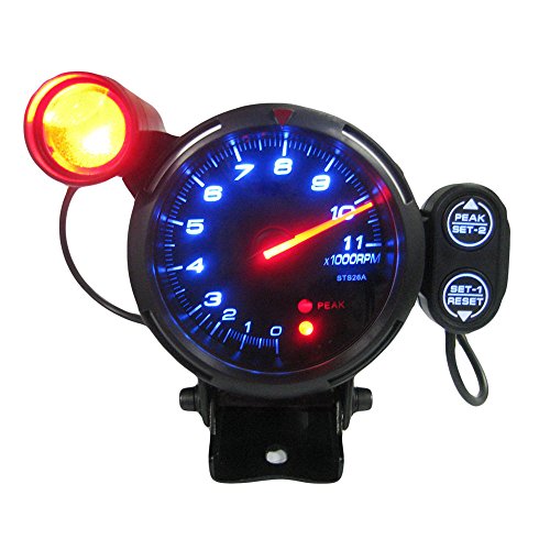 KKmoon Tacómetro 3.5 " Azul LED Medidor de 11000 RPM con Luz de Cambio Ajustable + Motor paso a paso Negro