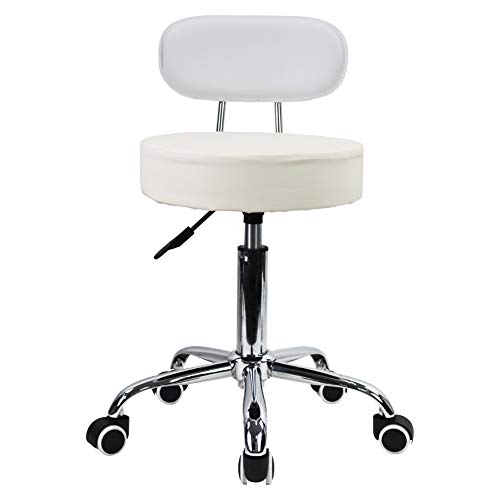 KKTONER Telesilla Silla giratoria banqueta experimentales heces de Aprendizaje Taburete de Belleza Silla Alta Trasera Regulable en Altura con Ruedas (Blanco)