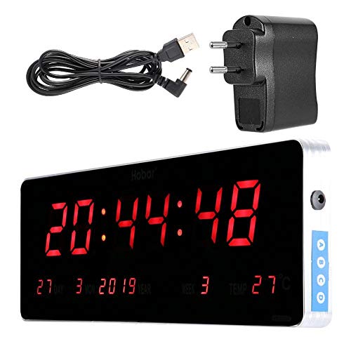 LED Digital del Reloj del Calendario, Reloj Digital Grande con Tiempo, Temperatura y Reloj Cocina de la Temperatura Relojes de Pared del Enchufe la UE 110-240 (Temperatura del Calendario Semana)