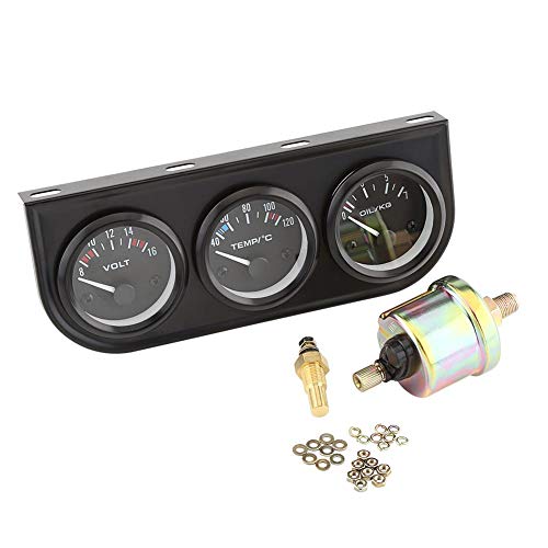 Medidor de aceite/voltios/agua de consola negra Autogage de 52 mm con acero inoxidable, kit de medidor triple para camión de automóvil