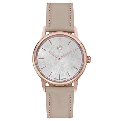 Mercedes Benz Original Reloj de Pulsera Mujer Basic Nácar Beige/Oro Rosado Acero INOX. / Lederramband