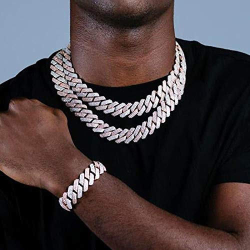 Miami Cuban Chain Heavy Necklace Two Tone Silver Color Gold Iced out Cubic Zirconia Necklaces Men Hip Hop Jewelry