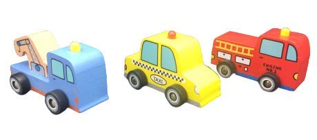 ML 3 Piezas Juguete de vehículos de Madera para bebés 9cm, Dibujos Animados Modelo de camión volquete Remolque Excavadora Coche de Juguete Aprendizaje temprano educativos Regalos para niños.