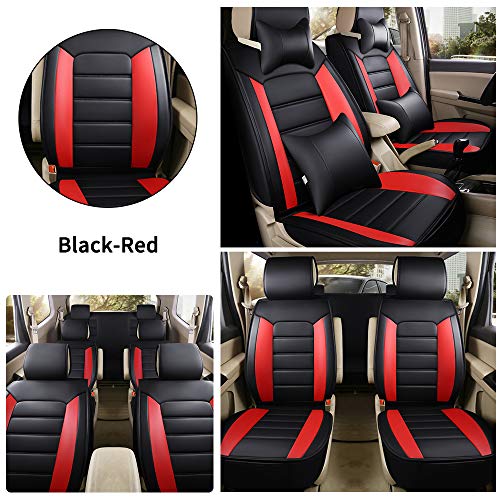 Muchkey Fundas Asiento Coche de Piel para SsangYong Kyron Rodius Todas Las Estaciones 7 Asientos Cubreasientos Impermeables Accesorios Interior Estilo Negro Rojo