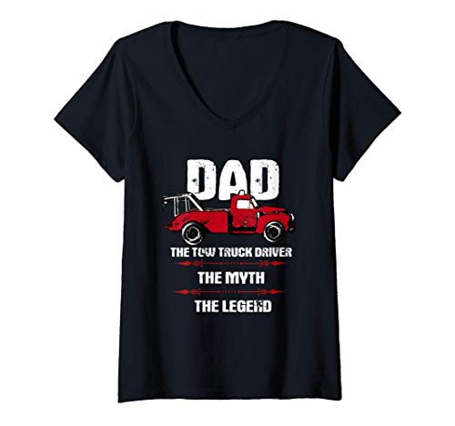 Mujer Grúa Conductor Papá Día del padre Mito Leyenda Destructor Camiseta Cuello V