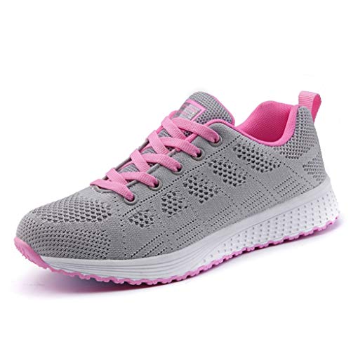 Mujeres Zapatillas de Deporte de Color sólido Tejido elástico Tejido con Cordones Zapatos Blancos Casuales Ligero Antideslizante Tamaño Grande 41 Damas Zapatillas de Deporte al Aire Libre