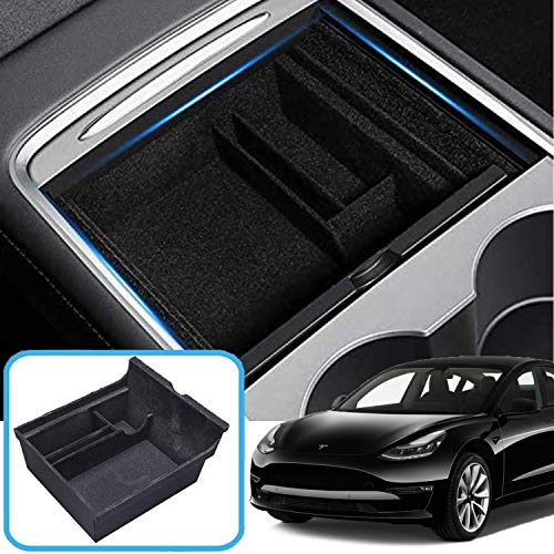 Nurkoo Tesla Model 3/Y 2021 - Reposabrazos de almacenamiento para consola central, organizador con alfombrillas antideslizantes, accesorios para el coche, diseño actualizado 2021