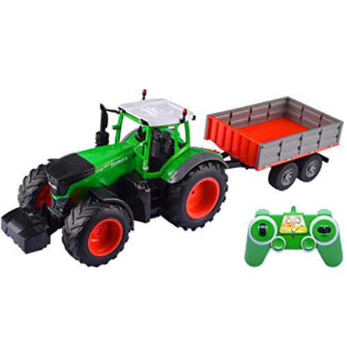 PBTRM Tractor Teledirigido, Tractor Agrícola RC con Remolque, Camión Volquete Agrícola A Control Remoto 1:16 2.4Ghz, con Funciones Luz Y Sonido, para Niños Juguetes Pasatiempo, Verde