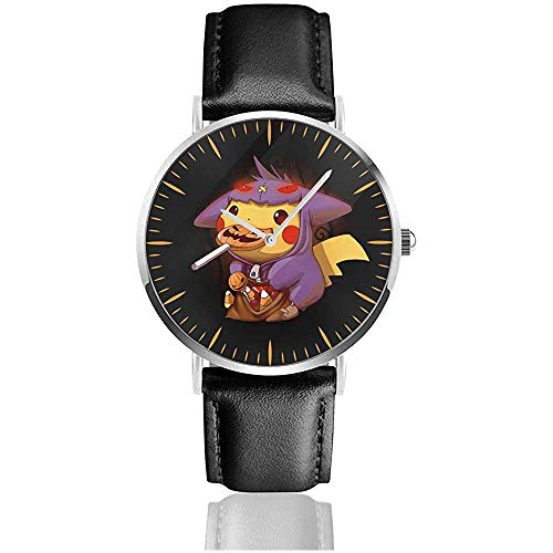 Pi-CHU Pumpkin Lollipop Fasion Relojes Reloj de Correa de Cuero Negro