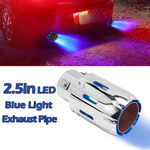 Puntas de Escape de 2.5 '' 63mm Silenciador de Acero Inoxidable Tubo de Escape de Coche Tubo Luminoso de Modificación con luz LED de Llama Azul