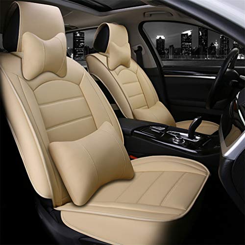 Qiaodi Juego de 2 fundas de piel para asientos delanteros de coche para Renault Scenic Koleos Laguna Megane Latitude, compatible con airbag (Beige)