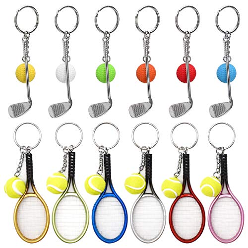 Qixuer 6 Piezas Palos de Golf Llavero Creativo 6 Piezas Mini Tenis Raqueta Llavero,Portátil Llavero de Deportes Llavero Bola Llavero Split Amantes llaveros de Tenis para Niños Decoración