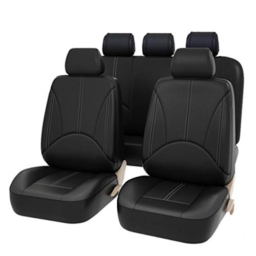 QWESHTU Fundas Asientos Delantero & Trasero Coche Poli-Piel Universales Negro | Juegos de Fundas para Asientos de Coche Universales, Cubiertas de Asiento de Auto de Cuero Artificial,Negro