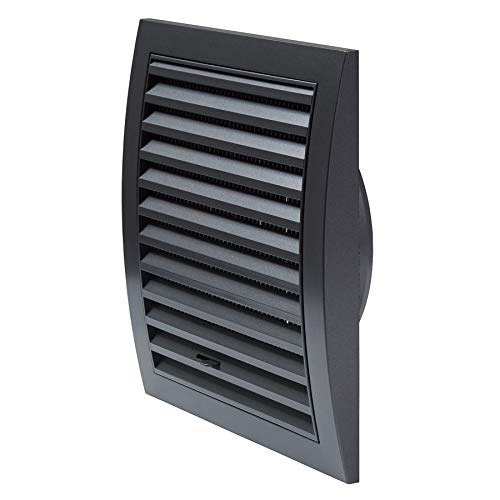 Rejilla de ventilación de 125 mm de diámetro, color antracita, 190 x 190 mm, con control deslizante, rejilla de terminación, protección contra insectos, plástico ABS