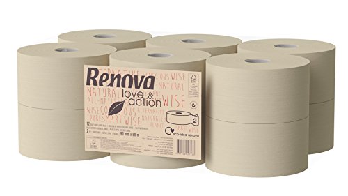 Renova Papel Higiénico Jumbo Love & Action, Beige- 12 Unidades