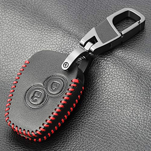 SDLWDQX Funda de piel para llave de Nissan Almera, apta para Renault Clio Dacia Logan Megane Espace Kangoo Duster 2BTN, funda de llave remota para coche, línea roja