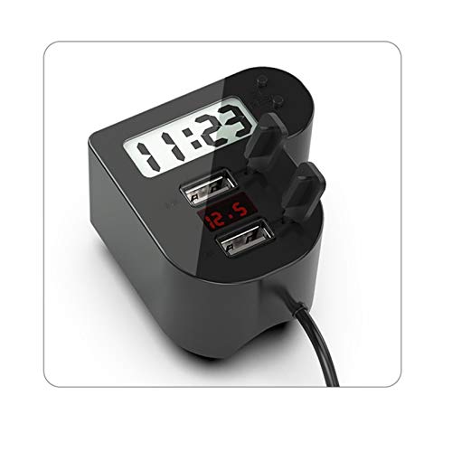 shiqi 3 en 1 12V Motocicleta Adaptador de Carga rápida 5V 3.1A 1.5A Dual USB Moto Impermeable Reloj Digital LED Voltímetro Accesorios (Color : Black)