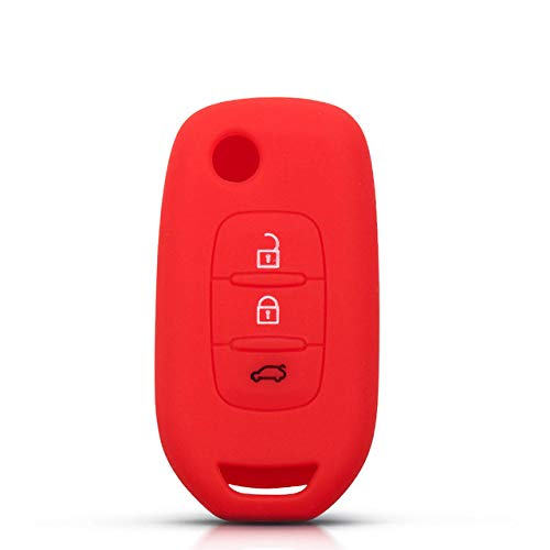 STEDMNY  Funda de Silicona para Llave de Coche para Renault Duster 2016 Kadjar Koleos Logan Clio Koleos Captur Flip Remote Key 3 Botones, Rojo