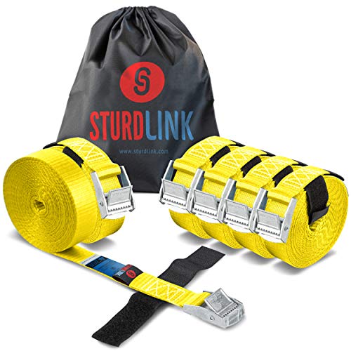 Sturdlink Juego de 6 Cinchas de Amarre 25mm 250kg con Hebilla Rapida y Sistema para Atar 2m + Bolsa para Sujeción en el Portabicicletas, Barras o Baca Techo Coche, Remolque Bicicleta, Equipaje