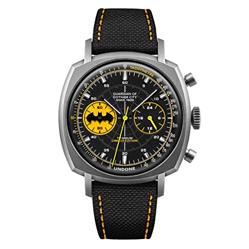 Undone Batman Caped Crusader Cronógrafo Mecánico Cuarzo Híbrido Titanio Negro Tela Reloj Hombre