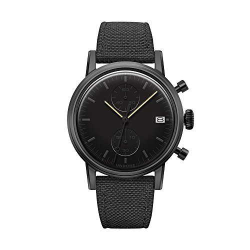 Undone Urban Modern Black Cronógrafo Híbrido Mecánico Cuarzo Acero Inoxidable IP Negro Cordura Tela Fecha Reloj Hombre