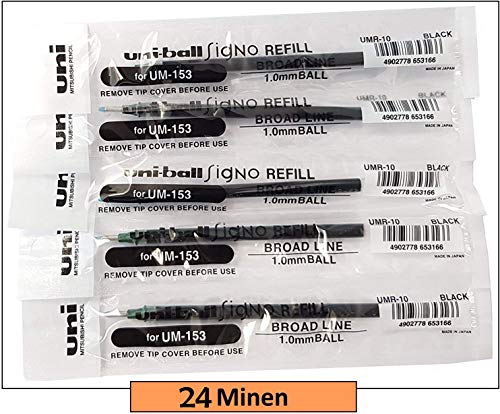 Uni-ball UMR-10 - Recambios para bolígrafo de gel (24 unidades, tinta negra)