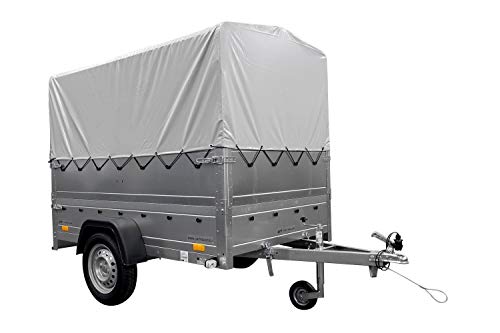 UNITRAILER Garden Trailer 230 Kipp con Rueda de Apoyo, Laterales adicionales y toldo H-800 con Tapa Gris