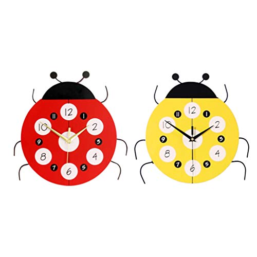 VORCOOL Reloj Silencioso de Pared 1 Pieza de Reloj Colgante Creativo de Madera con Forma de Mariquita Relojes de Pared de Dibujos Animados Decoración Colgante para Sala de Niños (Rojo