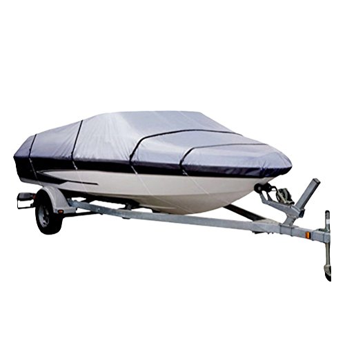 VOSAREA Heavy Duty 210D Marine Grade Polyester PVC Trailerable Impermeable UV Barco Protegido Cubierta de esquí para V-Hull Runabout Boat Cover (Gris)