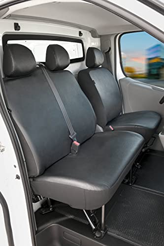 WALSER 11497 Funda de asiento de coche ajuste de transportador, funda de asiento de imitación de cuero antracita compatible con Renault Trafic II, Opel Vivaro, Nissan Primastar, banco simple y doble