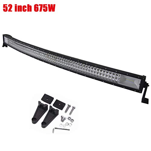 Willpower Barra de luz led curvada de 52 pulgadas 675W combo de inundación puntual triple fila luces de trabajo de conducción led fuera de la carretera barra de luz antiniebla para camioneta ATV Barco