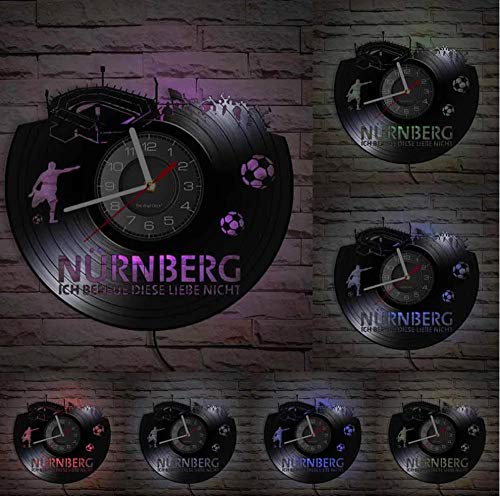 Wjlytf Reloj de Vinilo con diseño de Horizonte de Estadio de fútbol de Nurnberg, Arte de Paisaje Urbano de Alemania, Reloj de decoración del hogar, Reloj de Pared para fanáticos del fútbol