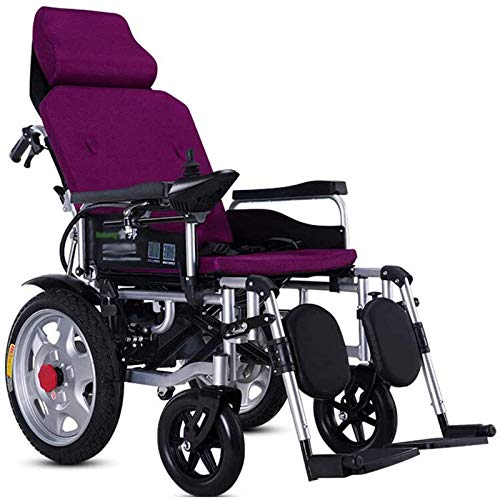 WXDP Silla de ruedas autopropulsada, silla de transporte, eléctrica con reposacabezas plegable y ligera silla de poder portátil, respaldo ajustable resistente para El