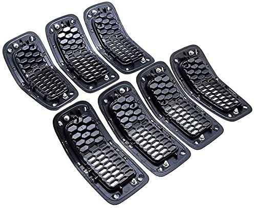 Zaaqio Accesorios de Rejilla de Coche ABS 7 Piezas Anillos Grises Rejilla Negra Brillante Rejilla Frontal Inserciones de Parrilla Cubiertas de Anillos Grises, para Jeep Cherokee 2014~2018