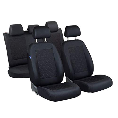 Zakschneider Fundas De Asiento para Laguna - Conjunto De Fundas - Color Premium Negro Rejilla Cosida