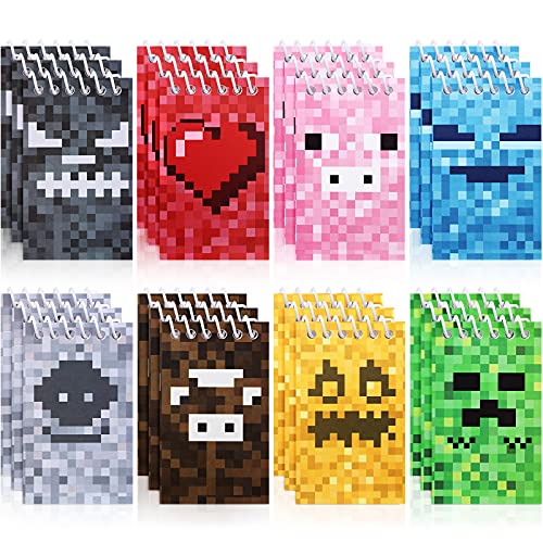 24 Mini Blocs de Notas de Píxeles, Mini Cuadernos de Bolsillo de Estilo Minero Multicolor Suministros de Clases Profesor de Fiesta de Tema de Videojuego de Revista Pixelada, 8 Tipos