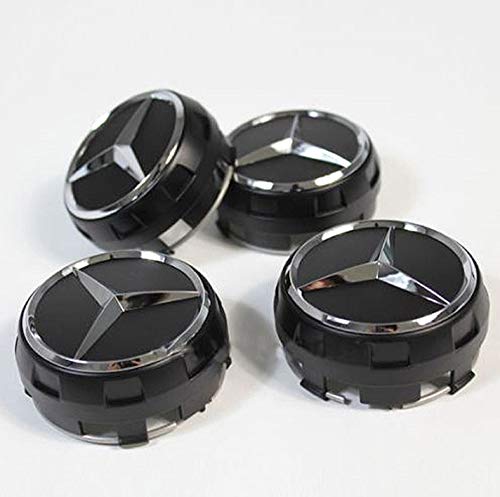 4 tapacubos Negros de 7,5cm de diámetro para Llantas de Mercedes. Juego de tapacubos de 75 mm de diámetro. New