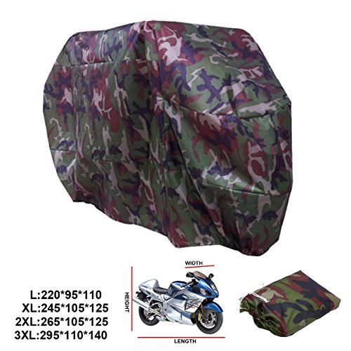 ANFTOP Funda Protector para Moto de 180T Polyester Cubierta para Moto Motocicleta Resistente al Agua a Prueba de UV Color Camuflaje Talla XL