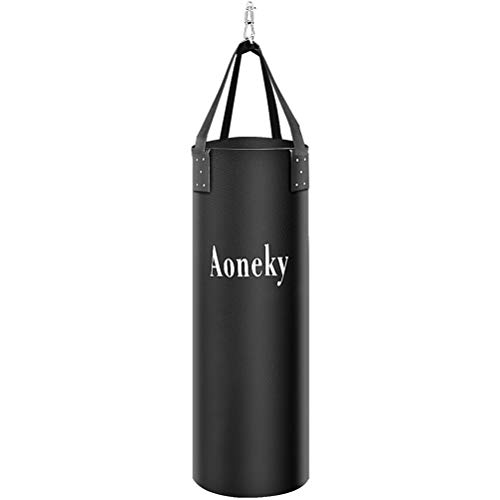 Aoneky Saco de Boxeo - Longitud de 1M, Carga de 45KG, Bolsa de Boxeo para MMA Muay Thai Kick Boxing, Entrenamiento para Adultos, Piel Sintética, Sin Relleno, Negro