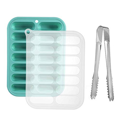 Bandeja de silicona para cubitos hielo con tapa verde reutilizable Bandeja para cubitos de hielo con 1 pinza para cóctel, cerveza, whisky, botellas de agua, botellas deportivas, botellas de jugo